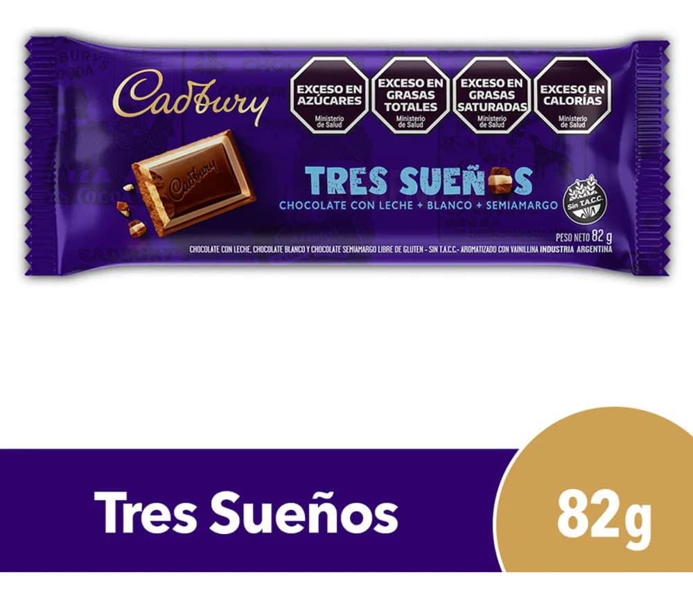 CHOCO CON LECHE TRES SUENOS CADBURY 82G