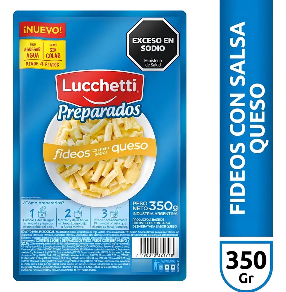 FIDEO CON SALSA QUESO LUCCHETTI PREPARADOS 350G