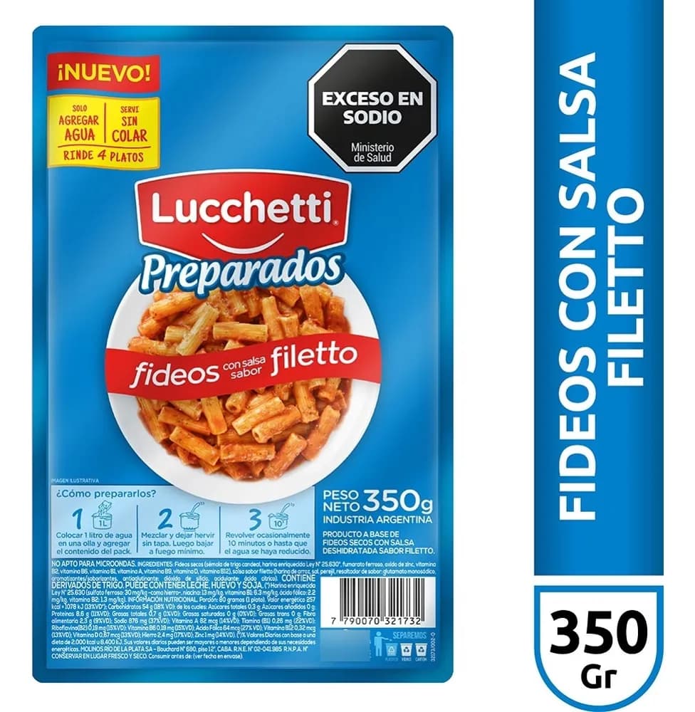 FIDEO CON SALSA FILETTO LUCCHETTI PREPARADOS 350G